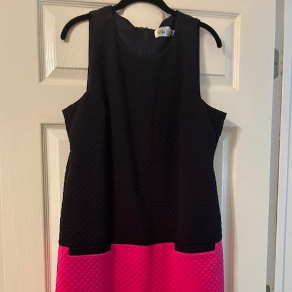 Eliza J Color Block Jacquard Shift Dress Navy & Pink Sleeveless Size 16